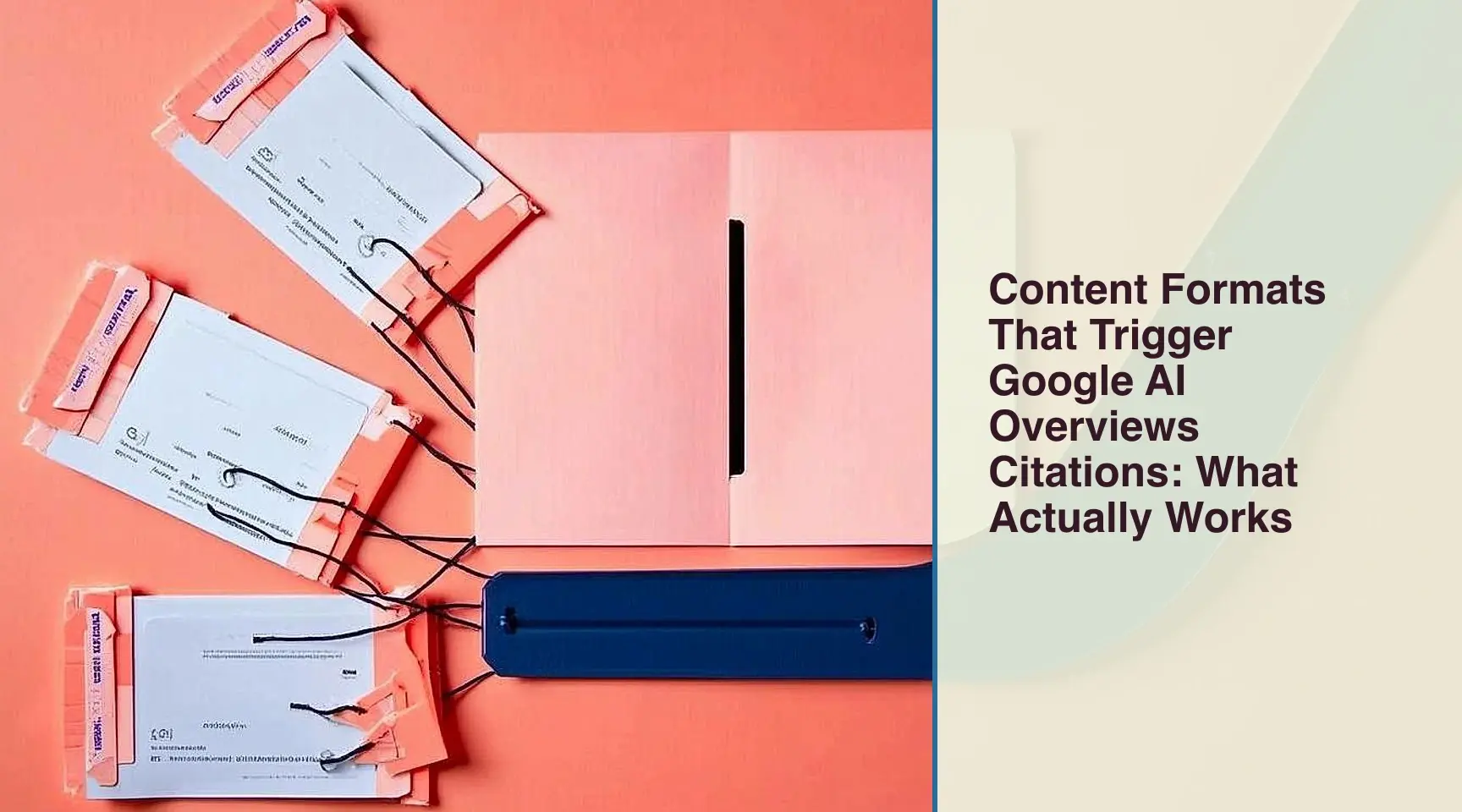 Content Formats That Trigger Google AI Overviews Citations: What Actually Works: A tactile overhead view of a sorting station where only structured materials are successfully.