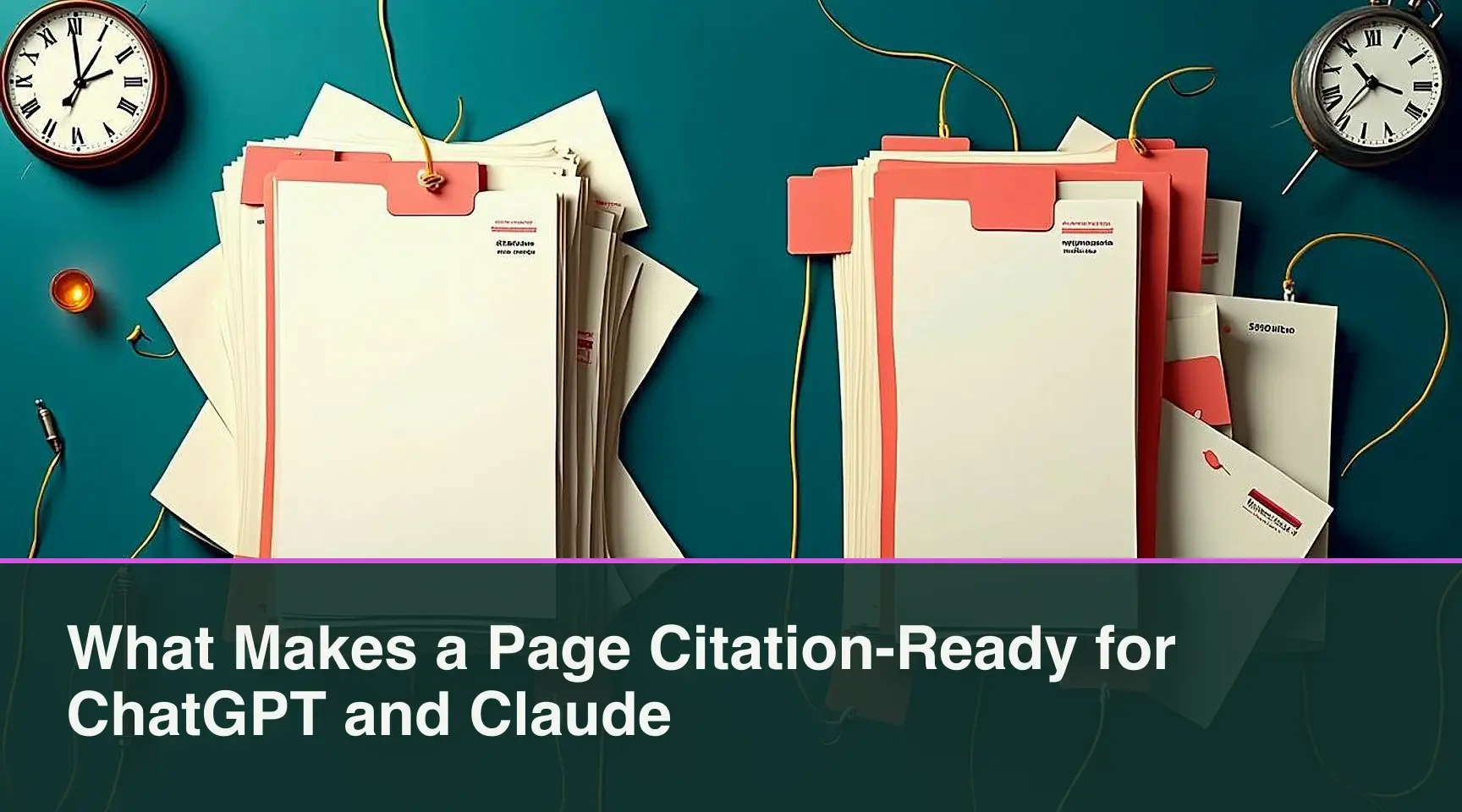 What Makes a Page Citation-Ready for ChatGPT and Claude: An overhead editorial desk mapping the journey of verified documents through a routing system.